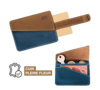 Alaskan MAKER - Compact wallet in full grain leather and thick cotton - Card and cash storage - RFID anti-hack protection - Up to 10 cards - Leather Pull-Out System., Fjord, Compact wallet