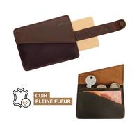 Alaskan MAKER - Compact wallet in full grain leather and thick cotton - Card and cash storage - RFID anti-hack protection - Up to 10 cards - Leather Pull-Out System., Wood, Compact wallet