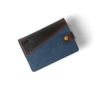 Alaskan MAKER - Compact XL Wallet - Full Grain Leather & Cotton - 10 Cards, Banknotes & Coins - RFID Anti-Piracy Protection - Magnetic Compartment - Pull-Out System, Navy blue, L8.5cm x H12cm, Modern