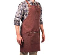 Alaskan MAKER No.547 Heavy Duty Waxed Canvas and Leather Apron with Tool Pockets, Cross back straps system, One size (BURGUNDY)