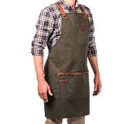 Alaskan Maker No. 547 Men’s Multi-Pocket Apron, Coated Canvas and Leather, Cross Straps, One size, olive, Universelle