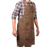 Alaskan MAKER Premium Cotton Coated Real Leather Work Apron No.547 - Ultra Comfortable Cross Braces - Unisex & Universal Size, tobacco, One size