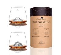 Set of 2 Topographic Whiskey or Spirits Glasses I Crystalline Glass of Premium Quality Hand-Blown with The Denali and Fuji Mountains in Relief I 350ml Tulip Tasting Glass