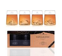 Alaskan MAKER Set of 4 6.5 cl shooters - Borosilicate of high quality, hand-blown with raised mountains | Tulip shape | TOPOGRAPHIC (Matterhorn, Eiger, Mönch, Jungfrau)