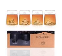 Alaskan MAKER Set of 4 Shooters 6.5cl Borosilicate Handmade Mouth-Blown with Embossed Mountains | TOPOGRAPHIC (Everest, Mont Blanc, Pic du Midi & Matterhorn)