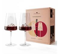 Alaskan MAKER TOPOGRAPHIC, Set of 2 Wine Glasses 400 ml - Premium Borosilicate Glass Mouth-Blown with 3D Mountain Embossed on the Bottom, Rigid Cardboard Box