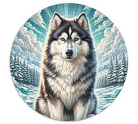 Alaskan Malamute 1000-Piece Circular Puzzle Featuring Pet Dog, Just The Right Level of Challenge, Great for Group Activities 1000pcs (67.5x67.5cm)