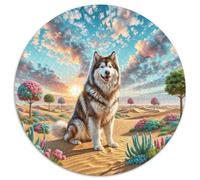 Alaskan Malamute 1000-Piece Circular Puzzle Featuring Pet Dog, Just The Right Level of Challenge, Great for Group Activities 1000pcs (67.5x67.5cm)