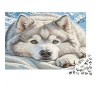 Alaskan Malamute Cardboard Husky Lying in Snow with Fluffy Fur Premium Jigsaw Puzzle Brain Training Home Decor 70x50cm/1000pcs