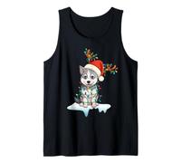 Alaskan Malamute Christmas Santa Hat Reindeer Lights Pajamas Tank Top
