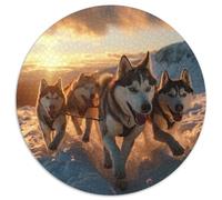 Alaskan Malamute Dog 1000 Piece Round Jigsaw Puzzle Flower Premium Brainteaser Stress Relief Puzzle Home Decor Gift 1000pcs (67.5x67.5cm)