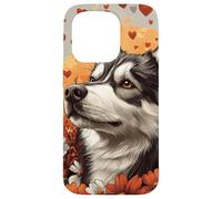 Alaskan Malamute Dog Flowers With Hearts Around Boho Graphic Case for iPhone 15 Pro