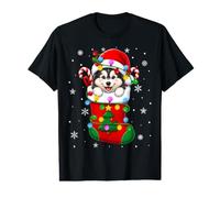 Alaskan Malamute Dog in Christmas Socks Cute Festive Xmas Value Graphic T-Shirt
