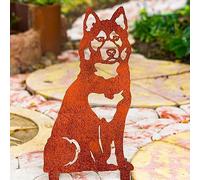 Alaskan Malamute Garden Ornament Christmas Dog Lover Owner Gift Siberian Husky Related Statue Figurine Metal Home Decoration Sculpture (Red Tan Husky Malamute - Natural Oxidised)
