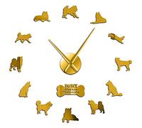 Alaskan Malamute Long Hands Big Time Wall Clock Mally Puppy Dogs Postures Wall Art Hanging Timepieces Frameless Wall Watch Decor(Gold,27inch)