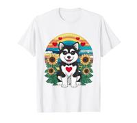 Alaskan Malamute with Sunflowers and Hearts Value Graphic T-Shirt, Men, White, L