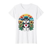 Alaskan Malamute with Sunflowers and Hearts Value Graphic T-Shirt, Women, White, S