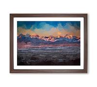 Alaskan Mountains At Dusk In Abstract Modern Art Framed Print | A2 Walnut Framed Wall Art | Ready to Hang | Abstract Landscape Picture | Living Room Bedroom Lounge Office