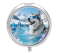Alaskan Pool Majesty3 Compartment Travel Pill Case, Sealed Portable Pill Container Mini Size Metal Pills Box for Pocket Purse, Three Times A Day Pills Organizer for Men, Women