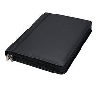 Alassio 30061 A4 BOSA ring binder, nappa leather folder, leather folder with ring mechanism and removable clipboard, black zip folder, business folder approx. 35 × 27 × 5 cm