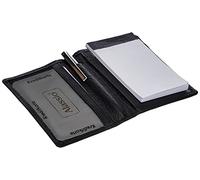 Alassio Monza 43065 Leather Notepad Case, Black Case Approx. 10 x 7.5 x 1 cm Leather Pencil case with A8 Notepad, 3 Slip Pockets and mini Ballpoint Pen Metal