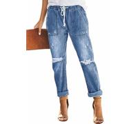 Alaster Queen Boyfriend Jeans Women Ripped Look and Stretch Comfortable Baggy Casual Jeans for Women Blue XXL