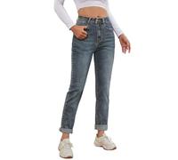 Alaster Queen Classic Comfortable Jeans for Women - Mid Waist Simple Boyfriend Style - Medium Blue S