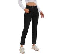 Alaster Queen Jeans Womens Classic Mid Waist Jeans Fashion Simple Boyfriend Jeans Womens Leisure Jeans Black L