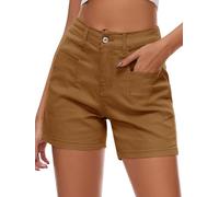 Alaster Queen Short Women Elastic with Pockets Solid Color Shorts Summer Shorts for Women Brown XL