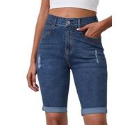 Alaster Queen Women Jeans Shorts Bermuda Style Trendy Short with High Waist for Summer Women Shorts with Pockets Navy Blue M