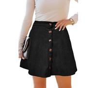 Alaster Queen Women’s Corduroy Mini Skirt Button Front A-line Vintage Pleated Cord Pockets Skirts for Women, Black M