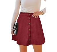 Alaster Queen Women’s Corduroy Mini Skirt Button Front A-line Vintage Pleated Skater Pockets Skirts for Women Burgundy