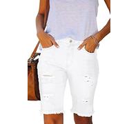 Alaster Queen Women's Bermuda Shorts, Mid-Rise Denim Shorts with Cuffs, Denim Shorts, A-White, S
