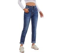 Alaster Queen Women's Classic Mid-Rise Boyfriend Jeans - Simple Fashion Leisure Style - Navy Blue L