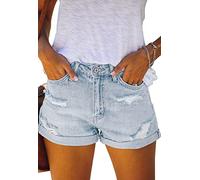 Alaster Queen Women's Denim Shorts Medium Waist Crimping Hotpants Ripped Denim Shorts for Summer, C-pale blue, L