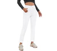 Alaster Queen Womens Jeans Classic Mid Waist Jeans Fashion Simple Boyfriend Jeans Womens Leisure Jeans White S