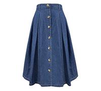 Alaster Queen Women's Long Denim Skirt Ladies Midi High Elasticated Waist Flowy Pockets Skirt for Women UK, S
