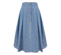 Alaster Queen Women's Long Denim Skirt Ladies Midi High Elasticated Waist Flowy Pockets Skirt for Women UK, XL