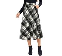 Alaster Queen Womens Long Plaid Skirt Ladies Midi High Elastic Waist Winter Pockets Skirts