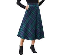 Alaster Queen Womens Long Plaid Skirt Ladies Midi High Elastic Waist Winter Pockets Skirts Green