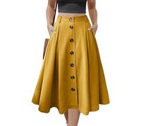 Alaster Queen Women's Long Pleated Skirt Ladies Midi High Elasticated Waist Flowy Pockets Skirt for Women UK, S Yellow