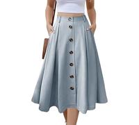 Alaster Queen Women's Long Pleated Skirt Ladies Midi High Elasticated Waist Flowy Pockets Skirt for Women UK, XXL Light Blue