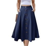 Alaster Queen Women's Long Pleated Skirt Ladies Midi High Elasticated Waist Flowy Pockets Skirt for Women UK, XXL Navy Blue