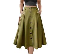 Alaster Queen Women's Long Pleated Skirt Ladies Midi High Elasticated Waist Flowy Pockets Skirt for Women UK, XXL Green