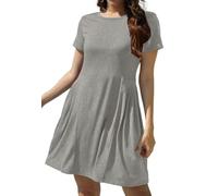 Alaster Queen Women's Summer Casual Dresses Ladies Pockets T Shirt Short Sleeve Swing Dresses, L Grey