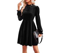 Alaster Queen Womens Velvet Evening Dress Ladies Long Sleeve Wedding Elastic Waist Party Cocktail Dress Black