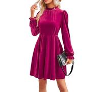 Alaster Queen Womens Velvet Evening Dress Ladies Long Sleeve Wedding Elastic Waist Party Cocktail Dress Violet Red