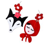 Alasum 1 Pair Cartoon Dangle Earrings for Women Lightweight Acrylic and Metal Material Unique Design Cute Little Red Riding Hood and Big Bad Wolf Theme for Occasions