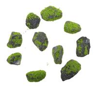 Alasum 10pcs Simulated Moss Stones for Aquatic Pets, Realistic Irregular Shaped Fake Landscape Rocks with Lifelike Green Moss, Safe for Aquarium and Reptile Tank Decoration