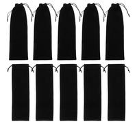Alasum 12pcs Black Velvet Drawstring Bags 8x26cm, Straw and Chopsticks Storage Pouches, and Tableware Packing Pouches for and Packaging